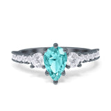 Teardrop Pear Art Deco Three Stone Accent Engagement Ring Round Simulated Simulated Cubic Zirconia 925 Sterling Silver
