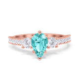 Teardrop Pear Art Deco Three Stone Accent Engagement Ring Round Simulated Simulated Cubic Zirconia 925 Sterling Silver
