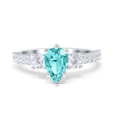 Teardrop Pear Art Deco Three Stone Accent Engagement Ring Round Simulated Simulated Cubic Zirconia 925 Sterling Silver
