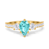 Teardrop Pear Art Deco Three Stone Accent Engagement Ring Round Simulated Simulated Cubic Zirconia 925 Sterling Silver