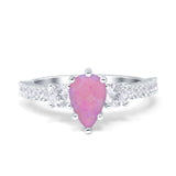Teardrop Pear Art Deco Three Stone Accent Engagement Ring Round Simulated Simulated Cubic Zirconia 925 Sterling Silver