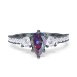 Teardrop Pear Art Deco Three Stone Accent Engagement Ring Round Simulated Simulated Cubic Zirconia 925 Sterling Silver