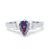 Teardrop Pear Art Deco Three Stone Accent Engagement Ring Round Simulated Simulated Cubic Zirconia 925 Sterling Silver