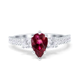 Teardrop Pear Art Deco Three Stone Accent Engagement Ring Round Simulated Simulated Cubic Zirconia 925 Sterling Silver