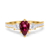 Teardrop Pear Art Deco Three Stone Accent Engagement Ring Round Simulated Simulated Cubic Zirconia 925 Sterling Silver