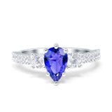 Teardrop Pear Art Deco Three Stone Accent Engagement Ring Round Simulated Simulated Cubic Zirconia 925 Sterling Silver