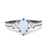Teardrop Pear Art Deco Three Stone Accent Engagement Ring Round Simulated Simulated Cubic Zirconia 925 Sterling Silver
