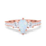 Teardrop Pear Art Deco Three Stone Accent Engagement Ring Round Simulated Simulated Cubic Zirconia 925 Sterling Silver