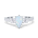 Teardrop Pear Art Deco Three Stone Accent Engagement Ring Round Simulated Simulated Cubic Zirconia 925 Sterling Silver