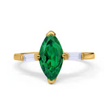 Marquise Art Deco Engagement Simulated Cubic Zirconia Ring 925 Sterling Silver