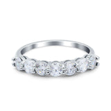 Art Deco Half Eternity Wedding Ring Simulated Cubic Zirconia 925 Sterling Silver