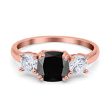 Cushion Three Stone Engagement Ring Simulated Cubic Zirconia 925 Sterling Silver