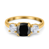 Cushion Three Stone Engagement Ring Simulated Cubic Zirconia 925 Sterling Silver