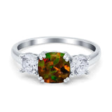 Cushion Three Stone Engagement Ring Simulated Cubic Zirconia 925 Sterling Silver