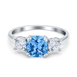 Cushion Three Stone Engagement Ring Simulated Cubic Zirconia 925 Sterling Silver