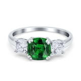 Cushion Three Stone Engagement Ring Simulated Cubic Zirconia 925 Sterling Silver