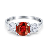 Cushion Three Stone Engagement Ring Simulated Cubic Zirconia 925 Sterling Silver