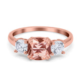 Cushion Three Stone Engagement Ring Simulated Cubic Zirconia 925 Sterling Silver