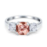 Cushion Three Stone Engagement Ring Simulated Cubic Zirconia 925 Sterling Silver