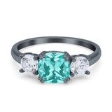 Cushion Three Stone Engagement Ring Simulated Cubic Zirconia 925 Sterling Silver