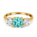 Cushion Three Stone Engagement Ring Simulated Cubic Zirconia 925 Sterling Silver