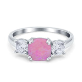 Cushion Three Stone Engagement Ring Simulated Cubic Zirconia 925 Sterling Silver