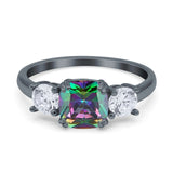 Cushion Three Stone Engagement Ring Simulated Cubic Zirconia 925 Sterling Silver