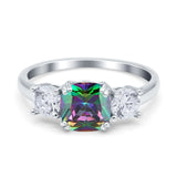 Cushion Three Stone Engagement Ring Simulated Cubic Zirconia 925 Sterling Silver