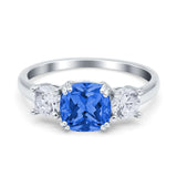 Cushion Three Stone Engagement Ring Simulated Cubic Zirconia 925 Sterling Silver