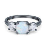 Cushion Three Stone Engagement Ring Simulated Cubic Zirconia 925 Sterling Silver