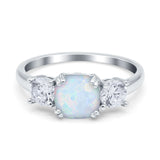 Cushion Three Stone Engagement Ring Simulated Cubic Zirconia 925 Sterling Silver