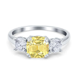 Cushion Three Stone Engagement Ring Simulated Cubic Zirconia 925 Sterling Silver