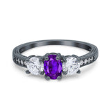 Three Stone Oval Engagement Ring Simulated Cubic Zirconia 925 Sterling Silver