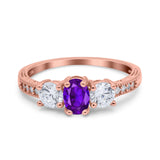 Three Stone Oval Engagement Ring Simulated Cubic Zirconia 925 Sterling Silver