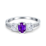 Three Stone Oval Engagement Ring Simulated Cubic Zirconia 925 Sterling Silver