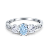 Three Stone Oval Engagement Ring Simulated Cubic Zirconia 925 Sterling Silver