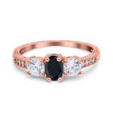 Three Stone Oval Engagement Ring Simulated Cubic Zirconia 925 Sterling Silver
