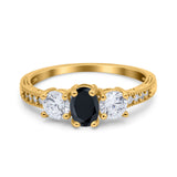 Three Stone Oval Engagement Ring Simulated Cubic Zirconia 925 Sterling Silver