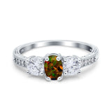 Three Stone Oval Engagement Ring Simulated Cubic Zirconia 925 Sterling Silver