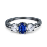 Three Stone Oval Engagement Ring Simulated Cubic Zirconia 925 Sterling Silver