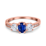 Three Stone Oval Engagement Ring Simulated Cubic Zirconia 925 Sterling Silver