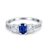 Three Stone Oval Engagement Ring Simulated Cubic Zirconia 925 Sterling Silver