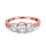 Three Stone Oval Engagement Ring Simulated Cubic Zirconia 925 Sterling Silver