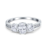 Three Stone Oval Engagement Ring Simulated Cubic Zirconia 925 Sterling Silver