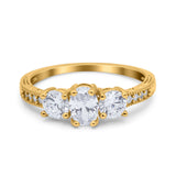 Three Stone Oval Engagement Ring Simulated Cubic Zirconia 925 Sterling Silver