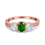 Three Stone Oval Engagement Ring Simulated Cubic Zirconia 925 Sterling Silver