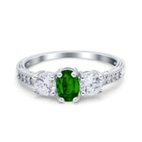 Three Stone Oval Engagement Ring Simulated Cubic Zirconia 925 Sterling Silver