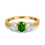 Three Stone Oval Engagement Ring Simulated Cubic Zirconia 925 Sterling Silver