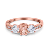 Three Stone Oval Engagement Ring Simulated Cubic Zirconia 925 Sterling Silver