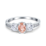 Three Stone Oval Engagement Ring Simulated Cubic Zirconia 925 Sterling Silver